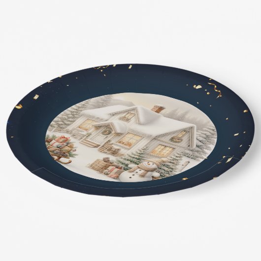 Einzigartige Weihnachtslandschaft Pappteller (Schrägansicht)