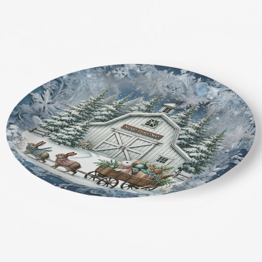 Einzigartige Weihnachtsszenerie Papier Teller (Schrägansicht)