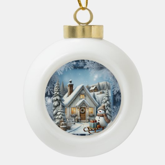 Einzigartige Weihnachtsszenerie Papier Teller Keramik Kugel-Ornament (Vorderseite)