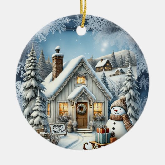 Einzigartige Weihnachtsszenerie Papier Teller Keramik Ornament (Vorne)