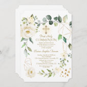 Einzigartige weiße Blume Gold Rahmen heilige Kommu Einladung (Vorne/Hinten)