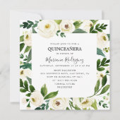 Einzigartige Weiße Flora und Fauna Quinceañera Einladung (Vorderseite)