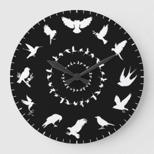Einzigartige weiße Silhouetten von Wildvögeln als  Große Wanduhr
