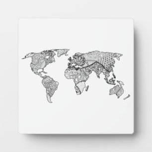 Einzigartige Weltkarte Art Doodle Fotoplatte