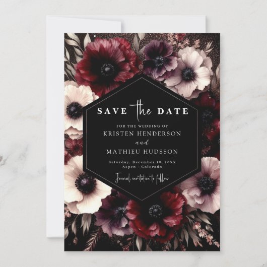 Einzigartige Whimsical Burgundy Wedding Save The Date (Vorderseite)