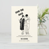 Einzigartige Whimsical Quirky Hand Drawn Couple We Save The Date (Stehend Vorderseite)