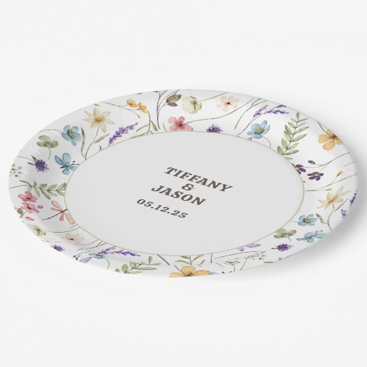 Einzigartige Wildblume Pappteller (Schrägansicht)