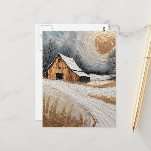 Einzigartige Winter-Scheune im Schnee Postkarte (Vorderseite/Rückseite Beispiel)