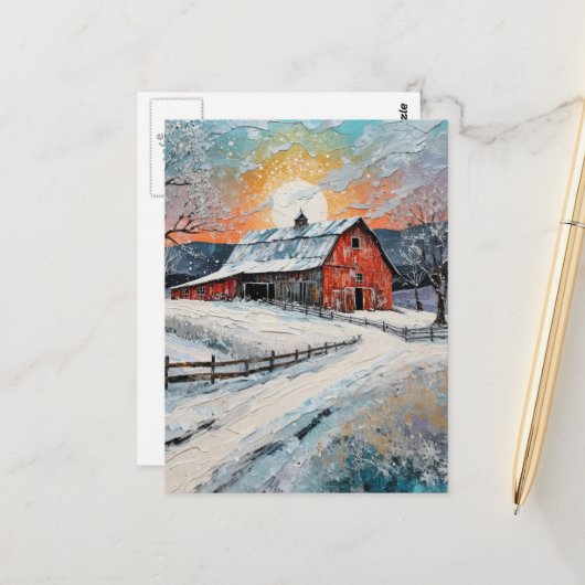 Einzigartige Winter-Scheunenmalerei Postkarte (Vorderseite/Rückseite Beispiel)