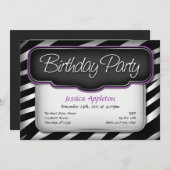 Einzigartige Zebra Print Lila Geburtstagseinladung Einladung (Vorne/Hinten)