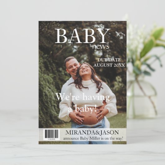 Einzigartige Zeitschrift Style Foto Pregnancy Ankü Einladung (Stehend Vorderseite)