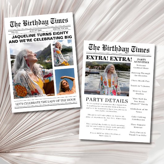 Einzigartige Zeitung 80. Geburtstag Foto Einladung