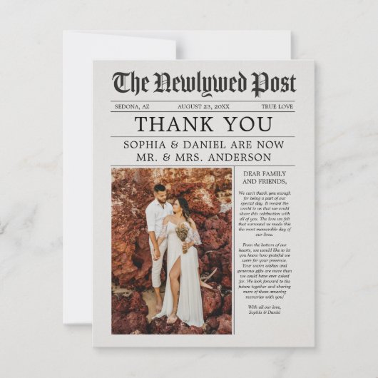Einzigartige Zeitung Hochzeit Dankeschön Karte (Vorderseite)