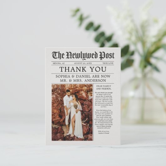 Einzigartige Zeitung Hochzeit Dankeschön Karte (Stehend Vorderseite)