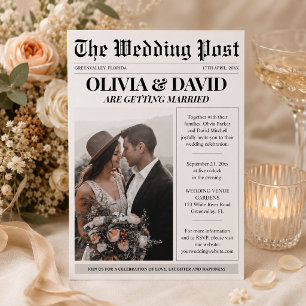 Einzigartige Zeitungsfoto-Hochzeit Einladung