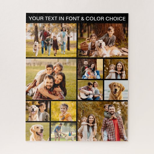 Einzigartiger 12-Foto Collage Einfaches Schwarz Puzzle (Vertikal)