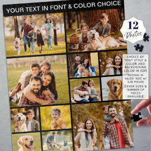 Einzigartiger 12-Foto Collage Einfaches Schwarz Puzzle