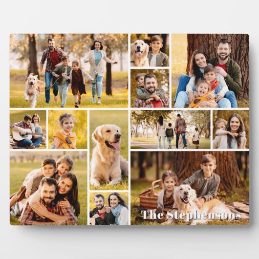 Einzigartiger 12-Foto Collage Name Einfach Fotoplatte (Vorderseite)