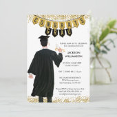Einzigartiger Abschluss Einladung männlich Schwarz (Stehend Vorderseite)