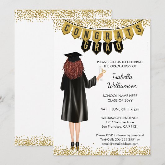 Einzigartiger Abschluss Einladung Rotes Haar (Vorne/Hinten)