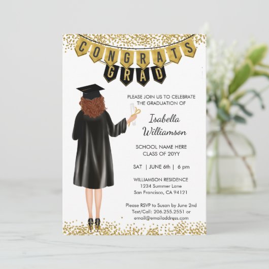 Einzigartiger Abschluss Einladung Rotes Haar (Stehend Vorderseite)