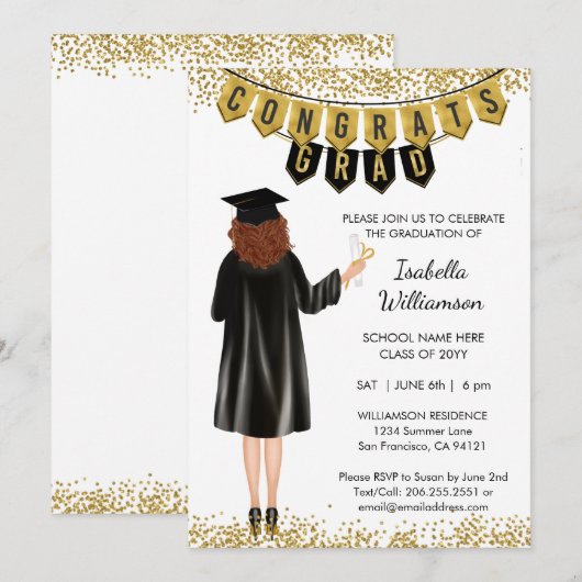 Einzigartiger Abschluss Einladung Rotes Haar (Vorne/Hinten)