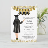 Einzigartiger Abschluss Einladung Schwarzes Haar (Stehend Vorderseite)