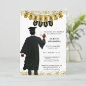 Einzigartiger Abschluss Einladung Schwarzes Haar (Stehend Vorderseite)