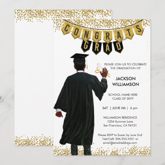 Einzigartiger Abschluss Einladung Schwarzes Haar (Vorne/Hinten)