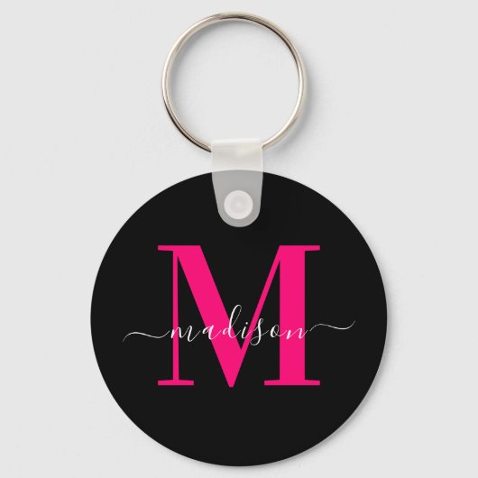 Einzigartiger Anfangsname l Schwarz & Fett rosa Mo Schlüsselanhänger (Vorderseite)
