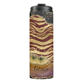 Einzigartiger Animal Print Agate Gold Glitzer Thermosbecher
