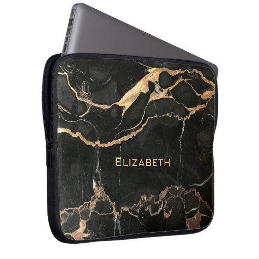 Einzigartiger antiker schwarzer Marmor und Name Laptopschutzhülle (Vorne Rechts)