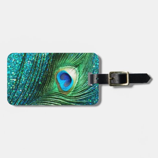 Einzigartiger Aqua-Pfau Gepäckanhänger (Vorderseite horizontal)