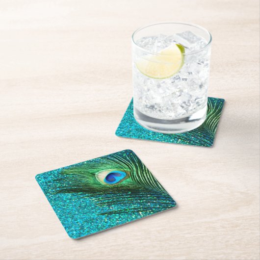 Einzigartiger Aqua-Pfau Rechteckiger Pappuntersetzer (Vor Ort)