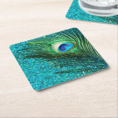 Einzigartiger Aqua-Pfau Rechteckiger Pappuntersetzer (angewinkelt)
