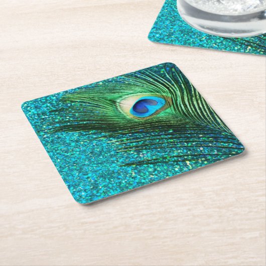 Einzigartiger Aqua-Pfau Rechteckiger Pappuntersetzer (angewinkelt)