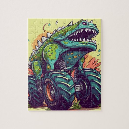 Einzigartiger Aquamariner Dinosaurier Monster Truc Puzzle (Vertikal)