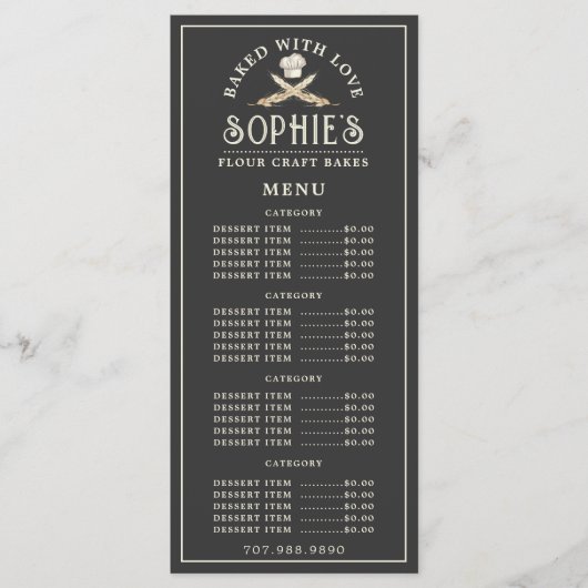 Einzigartiger Baker's Logo Bakery Konditorei Koch Menükarte (Vorderseite)