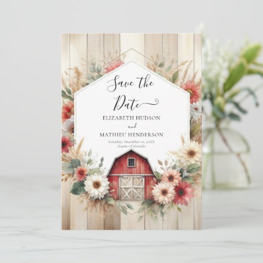 Einzigartiger Bauernhof Barnyard Hochzeit Save The Date (Stehend Vorderseite)