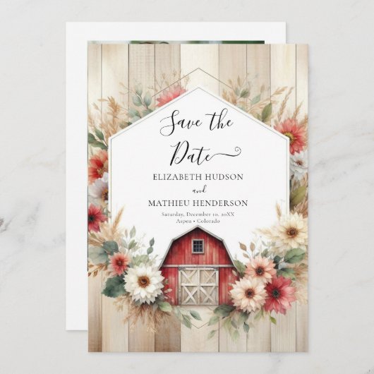 Einzigartiger Bauernhof Barnyard Hochzeit Save The Date (Vorne/Hinten)
