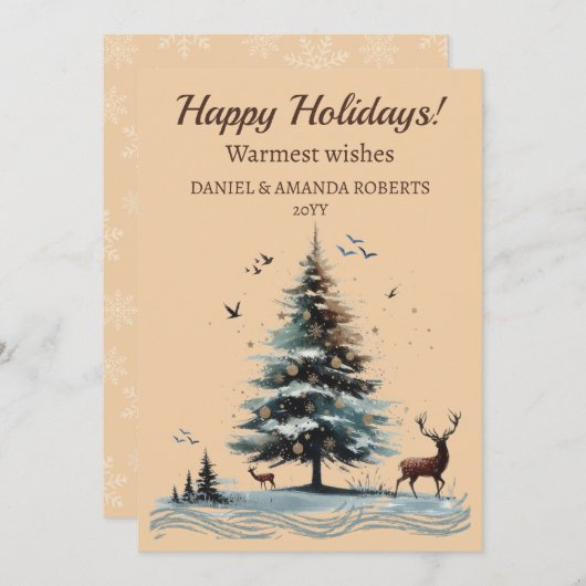 Einzigartiger Baum, Wald mit Hirsch Feiertagskarte (Vorne/Hinten)