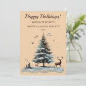 Einzigartiger Baum, Wald mit Hirsch Feiertagskarte (Stehend Vorderseite)