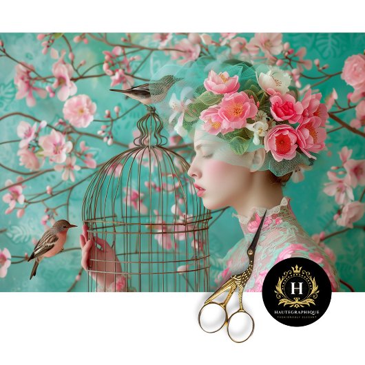 Einzigartiger Birdcage mit floraler Dekoupage Seidenpapier