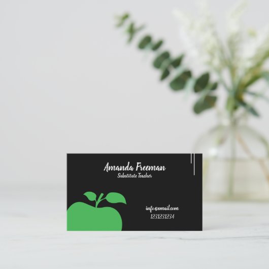 Einzigartiger Black Chalkboard Apple Ersatzlehrer Visitenkarte (Stehend Vorderseite)