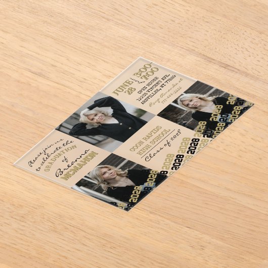 Einzigartiger Black & Gold Abschluss 3 Foto Mattie Acryleinladungen (Ablage )