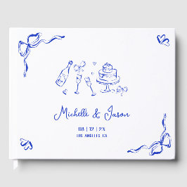 Einzigartiger Blauer Handgezeichneter französische Gästebuch