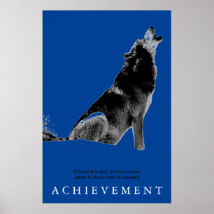 Einzigartiger blauer Motivationswolf-Erfolg Poster