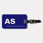 Einzigartiger Blue White Script Monogram Gepäckanh Gepäckanhänger (Vorderseite horizontal)