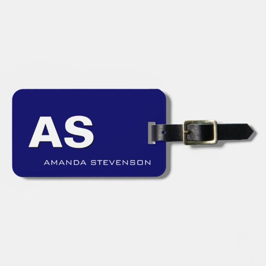 Einzigartiger Blue White Script Monogram Gepäckanh Gepäckanhänger (Vorderseite horizontal)