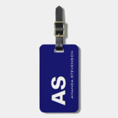 Einzigartiger Blue White Script Monogram Gepäckanh Gepäckanhänger (Vorderseite vertikal)